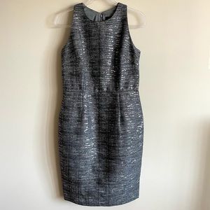 CARMEN MARC VALVO Sheath Dress Wool Blend Tweed Sequin Gray